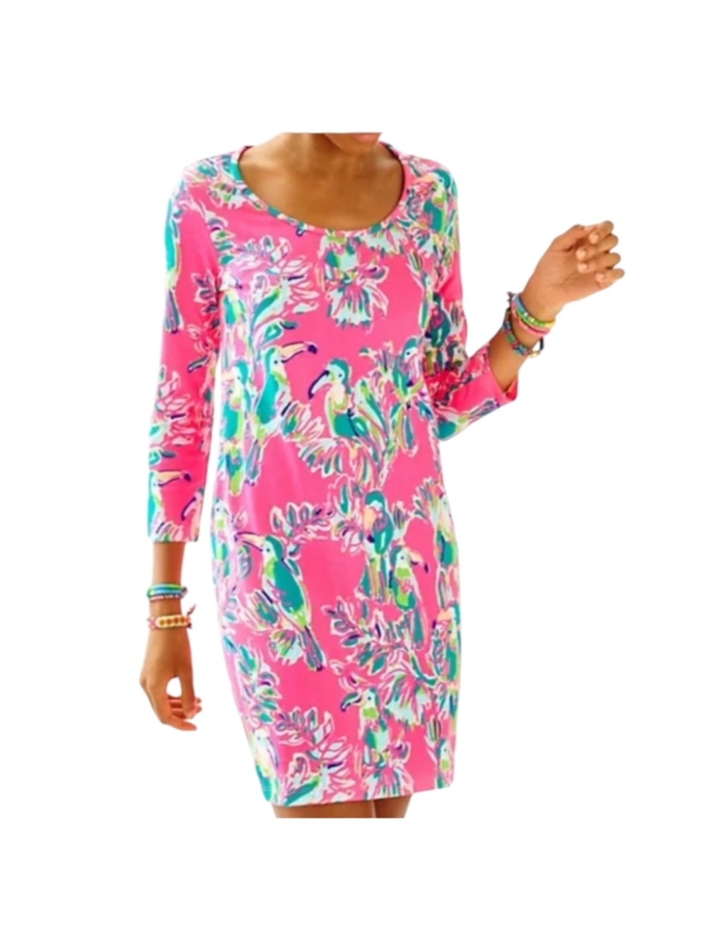 Lilly Pulitzer Hot Pink Tropical Parrot Shift Coverup